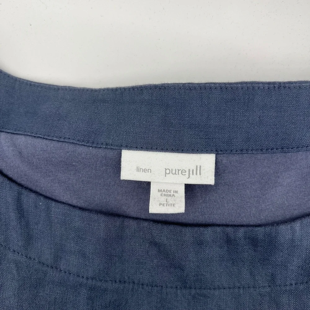 Pure Jill Navy Blue Linen Layered Shift Dress Women's Large Petite Sleeveless